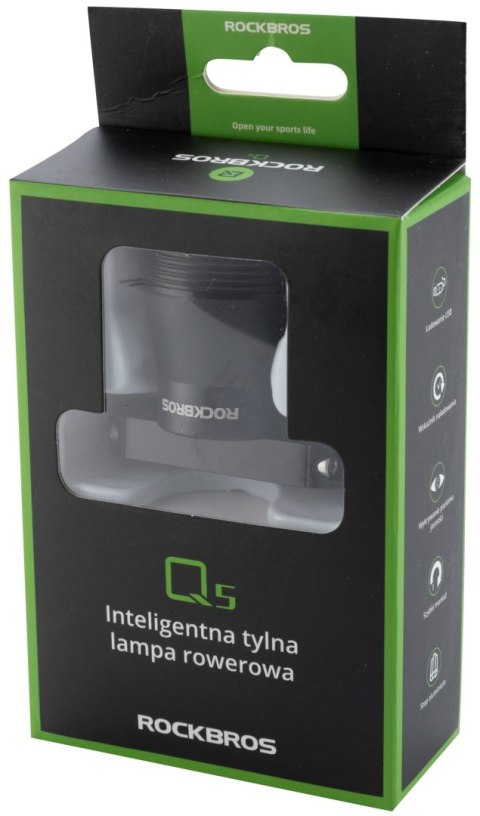 Lampka rowerowa tylna z inteligentnym systemem stop Q5 - czarna ROCKBROS