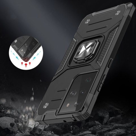 Pancerne hybrydowe etui z magnetycznym uchwytem do Samsung Galaxy S22 Ultra Ring Armor - niebieski WOZINSKY