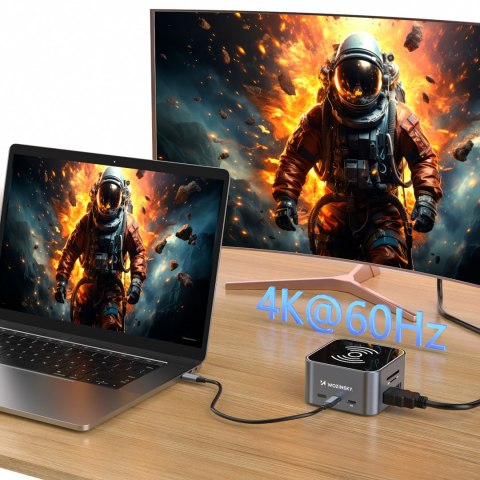 12w1 Hub z ładowarką bezprzewodową USB-A USB-C HDMI RJ45 SD TF mini jack - szary WOZINSKY