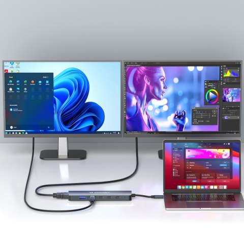 6w1 Hub rozdzielacz USB-A USB-C DisplayPort HDMI - szary WOZINSKY