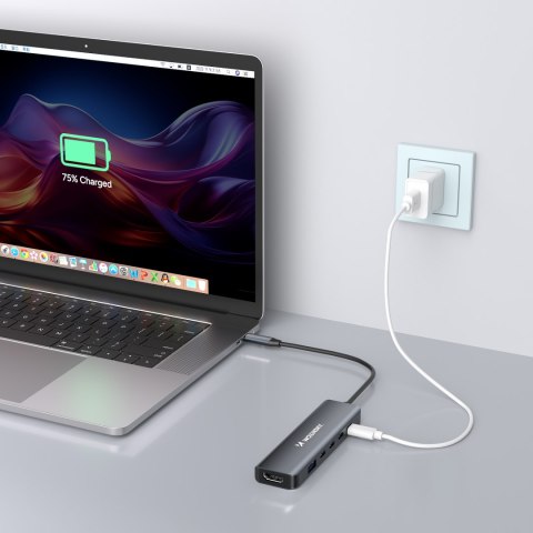 6w1 Hub rozdzielacz USB-A USB-C DisplayPort HDMI - szary WOZINSKY