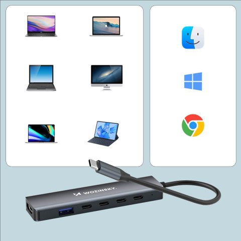 6w1 Hub rozdzielacz USB-A USB-C DisplayPort HDMI - szary WOZINSKY