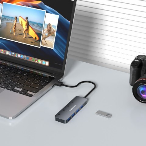 Hub rozdzielacz 4x USB-A z włącznikami aluminiowy - szary WOZINSKY