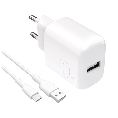 Ładowarka sieciowa USB-A PROLITE 10W z kablem USB-A - USB-C 1.2m - biała PURO