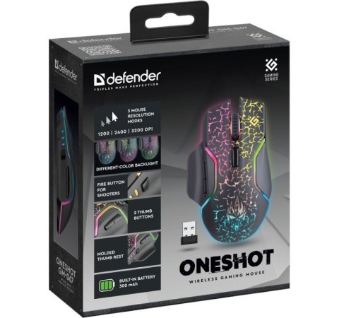 Mysz gamingowa bezprzewodowa OneShot GM-067 3200 DPI 7P Defender