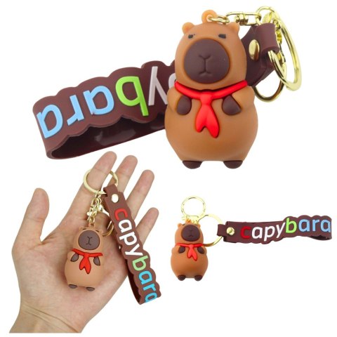 Brelok Figurka Kapibara Z Czerwoną Chustką Zawieszka Karabińczyk Kółko LEAN TOYS