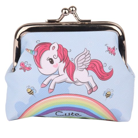 Portfelik Dziecięcy Jednorożec Tęcza Niebieski Metalowy Zatrzask 10x9cm LEAN