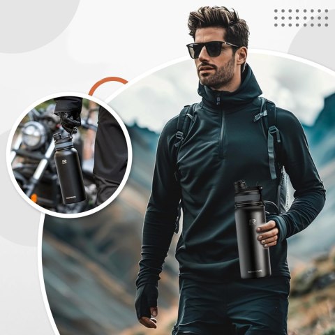 Bidon rowerowy butelka termiczna na napoje stal nierdzewna 530ml - czarny ROCKBROS