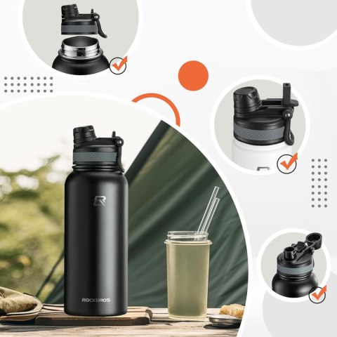 Bidon rowerowy butelka termiczna na napoje stal nierdzewna 530ml - czarny ROCKBROS