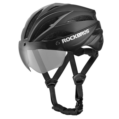 Kask rowerowy z szybką odpinanymi okularami z filtrem UV unisex - czarno brązowy ROCKBROS