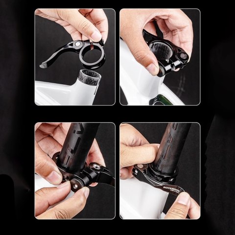 Obejma rowerowa zacisk do sztycy 27.2 i 28.6 mm pod siodełko z szybkozamykaczem - czarna ROCKBROS