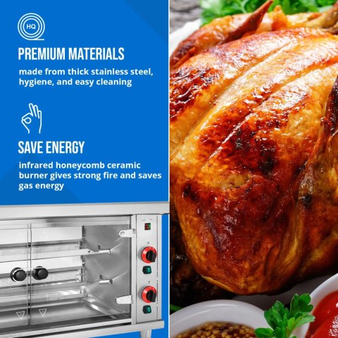 Rożen gazowy opiekacz do 10 kurczaków 2 szpikulce propan-butan 10 kW Royal Catering