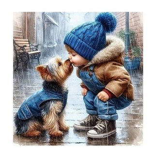 Diamentowa mozaika - Chłopiec i pies York, Buziak w deszczu Norimpex