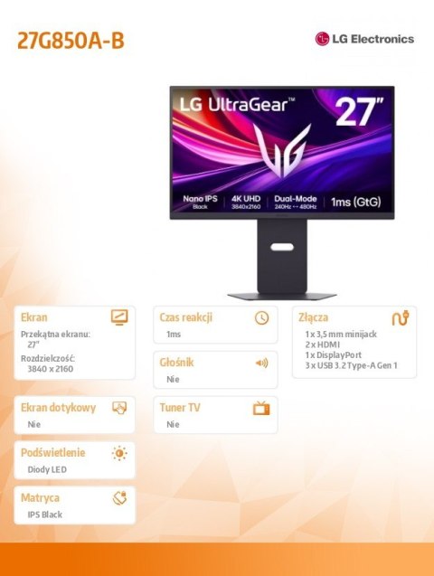 Monitor 27G850A-B LG Electronics
