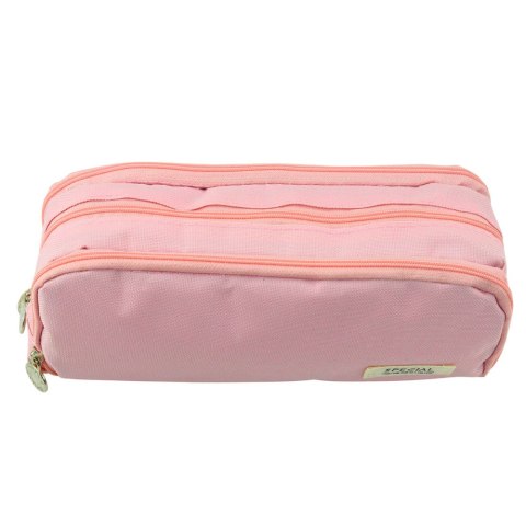 Piórnik Szkolny Dwie Komory Kieszeń Frontowa Różowy 23x9 cm LEAN