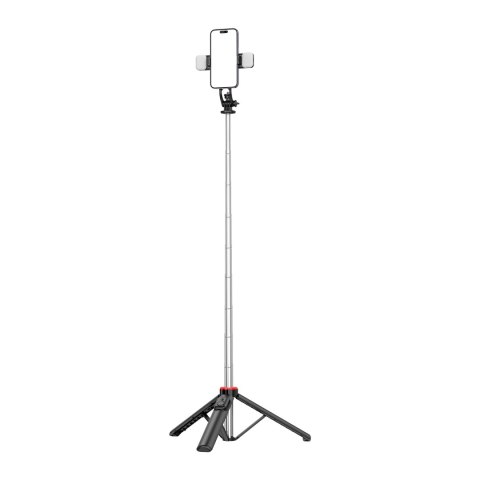 Selfie stick teleskopowy z pilotem + 2x lampka LED stojak tripod na telefon 1.3m - czarny HURTEL