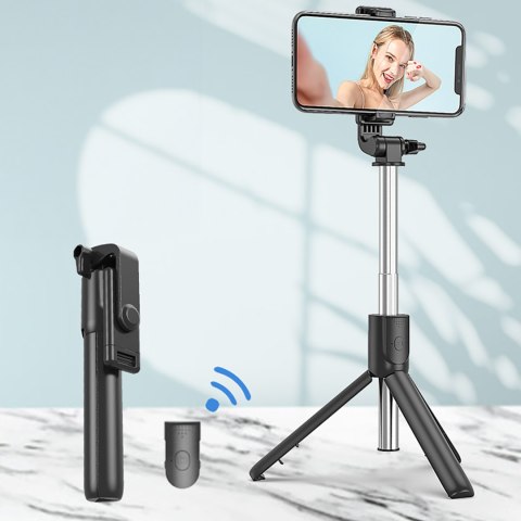 Selfie stick teleskopowy z pilotem stojak tripod na telefon 0.7m - czarny HURTEL