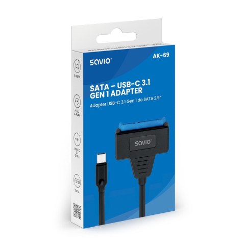 Adapter USB-C 3.1 Gen 1 (M) - SATA (F) do dysków 2.5 cala, AK-69 Savio