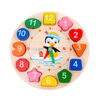 Drewniany Zegar Edukacyjny Montessori Nauka Godzin Klocki Do Nawlekania LEAN TOYS