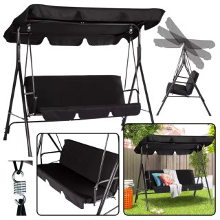 Huśtawka Trzyosobowa Ogrodowa Bujana Materac Czarna LEAN