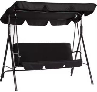 Huśtawka Trzyosobowa Ogrodowa Bujana Materac Czarna LEAN