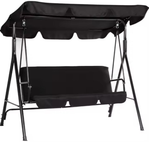 Huśtawka Trzyosobowa Ogrodowa Bujana Materac Czarna LEAN