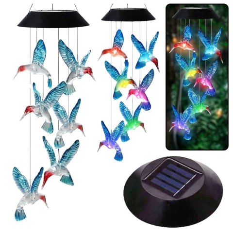 Lampki Solarne Ogrodowe LED Dzwonki Kolibry Niebieskie 70cm LEAN