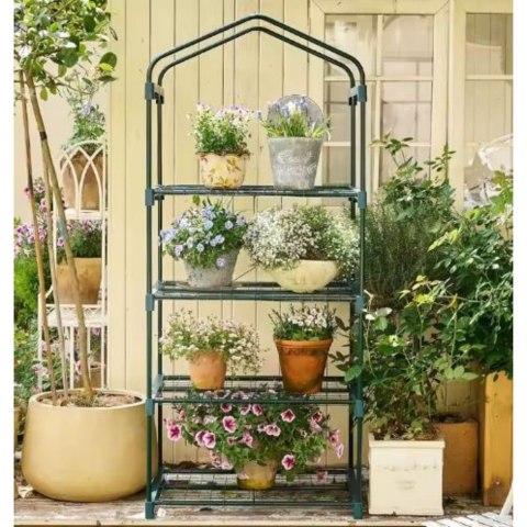 Mini Szklarnia Balkonowa Ogrodowa 4 Półki Metalowe Folia PVC 69 x 49 x 157cm LEAN