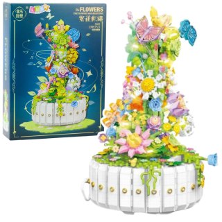 Klocki Konstrukcyjne Kompozycja Kwiatowa Z Motylami Światła LED 1399 el. LEAN Toys