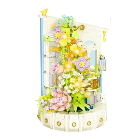 Klocki Konstrukcyjne Kompozycja Kwiatowa Z Wieżą Światła LED 632 el. LEAN Toys