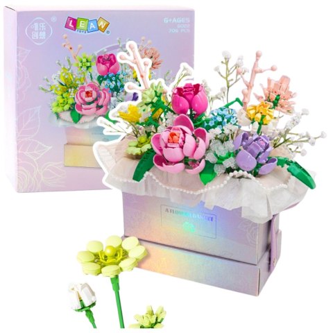Klocki Konstrukcyjne Kompozycja W Pudełku Box Kwiatowy Fioletowy LED 706el. LEAN Toys