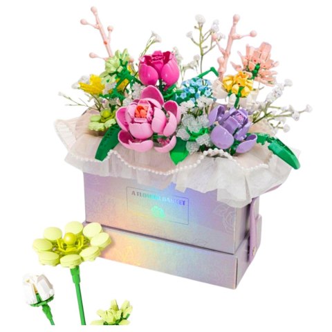 Klocki Konstrukcyjne Kompozycja W Pudełku Box Kwiatowy Fioletowy LED 706el. LEAN Toys