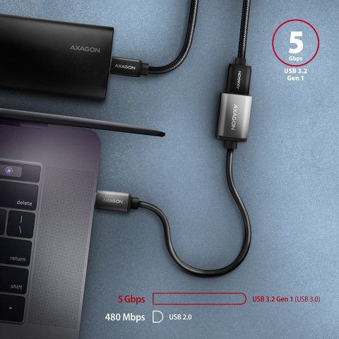 RUCM-AFAC Kabel adapter USB 3.2 Gen 1 Type-C samiec -> Type-A żeńska, 0,2m, 3A, ALU AXAGON