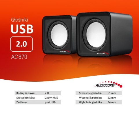 Głośniki komputerowe 6W USB AC870B Audiocore
