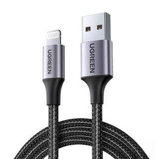 Kabel przewód w oplocie USB-A - iPhone Lightning MFi 2m - czarny UGREEN