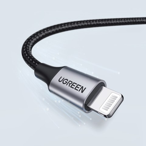 Kabel przewód w oplocie USB-A - iPhone Lightning MFi 2m - czarny UGREEN