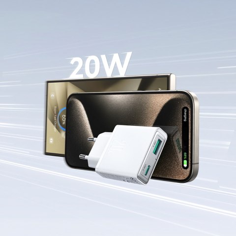 Mała i supercienka ładowarka sieciowa 20W USB-A USB-C - biała JOYROOM