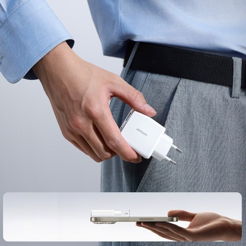 Mała i supercienka ładowarka sieciowa 20W USB-A USB-C - biała JOYROOM