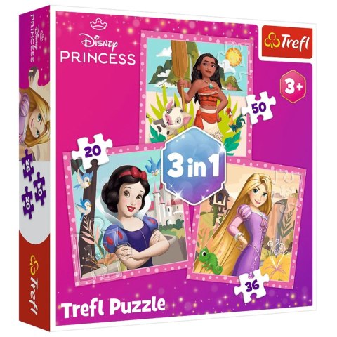 Puzzle - 3w1 (20, 36, 50) - Piękne kwiaty - Disney Princess - Trefl 34875 Trefl Puzzle
