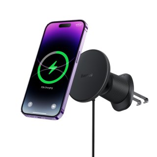 Uchwyt samochodowy na iPhone z ładowarką indukcyjną 15W na kratkę nawiewu - czarny BASEUS