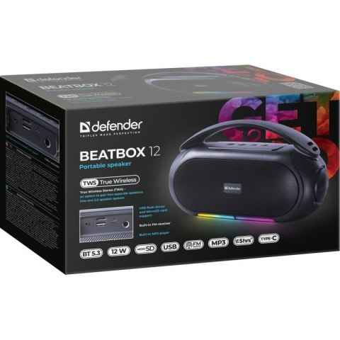 Głośnik bluetooth BEATBOX 12 16W czarny podświetlenie LED Defender
