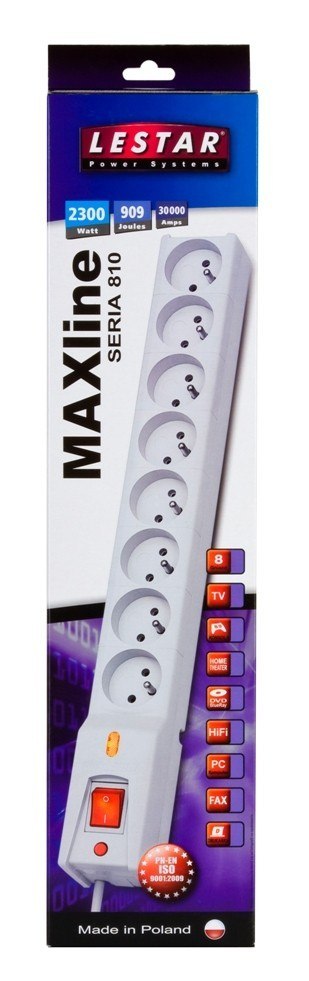 Listwa przeciwprzepięciowa LX 810, 1L, 5,0m, szara Lestar