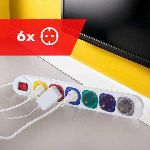 Przedłużacz 6 gniazd 1.5m MCE509 W 250VAC/10A biały, 2500 W, IP20 Maclean