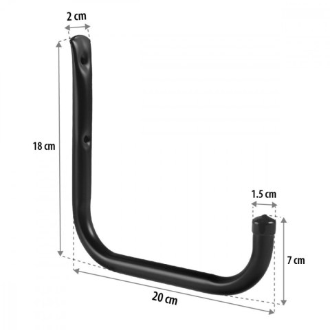 2x uchwyt ścienny, max 22kg/uchwyt MC-487 Komplet 2 uchwytów ściennych na opony, koła, drabinę, rower. Stalowy, Czarny Maclean