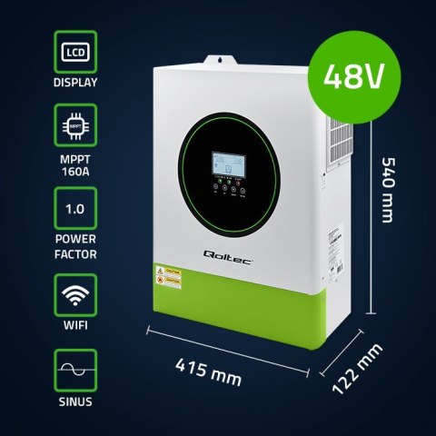 Hybrydowy Inwerter solarny Off-Grid 11000W | 160A | 48V | MPPT | BMS | Sinus | opcja Wi-Fi | Power Factor 1.0 Qoltec