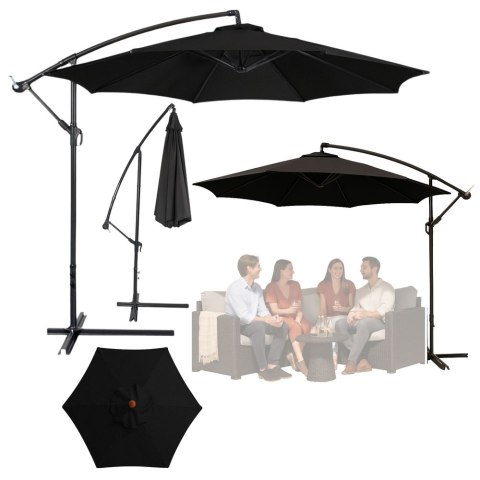 Parasol Ogrodowy Boczny Z Regulacją Pochyłu Pokrowiec 350 x 250cm Czarny LEAN