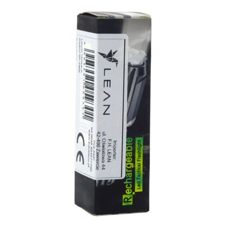 Latarka LED Regulacja Zoom 3 Tryby Świecenia Ładowanie USB Czarna LEAN