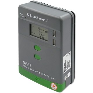 Solarny regulator ładowania MPPT z czujnikiem temperatury 20A | 12V / 24V | LCD | 2 x USB Qoltec