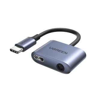 Adapter przejściówka audio USB-C - USB-C + mini jack 3.5mm - szary UGREEN