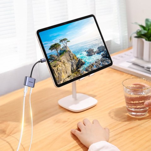 Adapter przejściówka audio USB-C - USB-C + mini jack 3.5mm - szary UGREEN